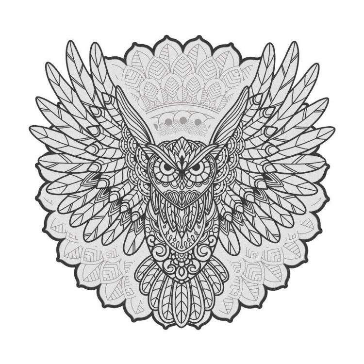 Quadro Decorativo MDF Mandala Coruja Preto e Branco