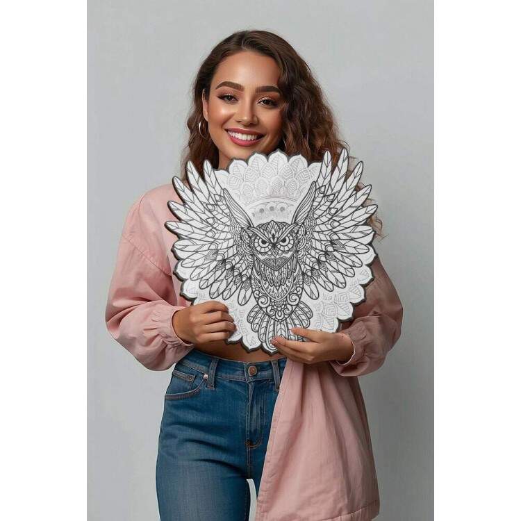 Quadro Decorativo MDF Mandala Coruja Preto e Branco