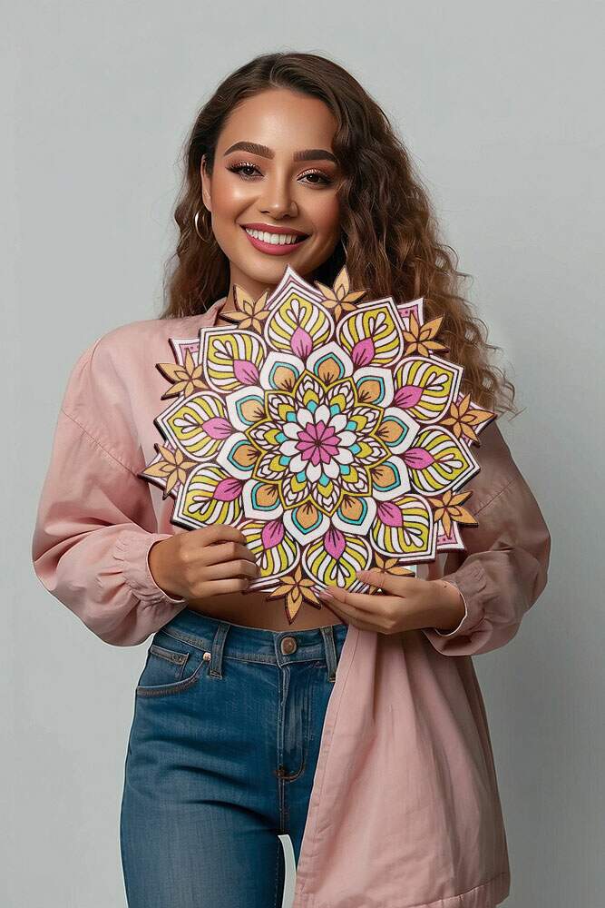 Quadro Decorativo MDF Mandala de Flor Colorida