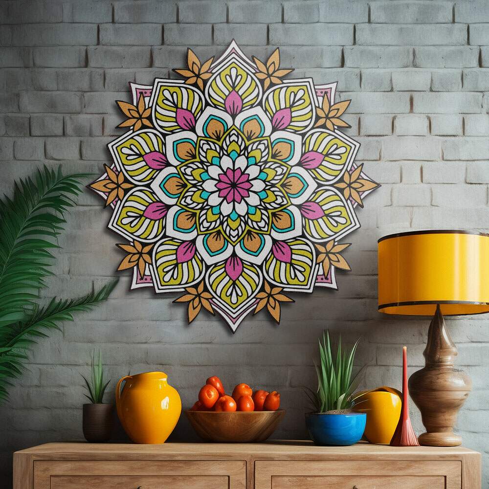 Quadro Decorativo MDF Mandala de Flor Colorida