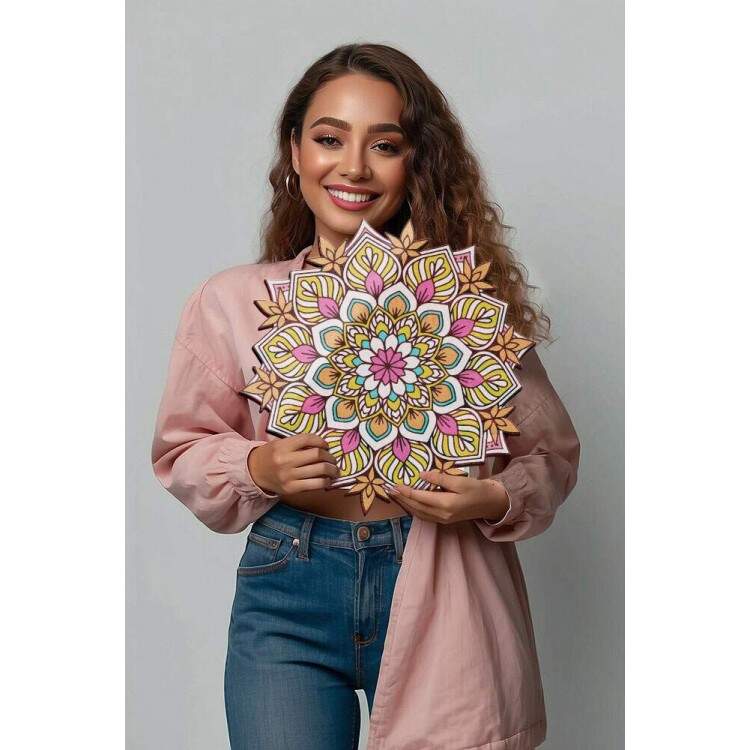 Quadro Decorativo MDF Mandala de Flor Colorida