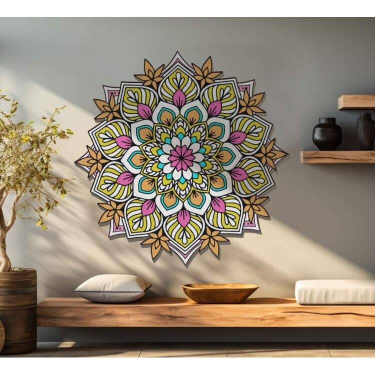 Quadro Decorativo MDF Mandala de Flor Colorida