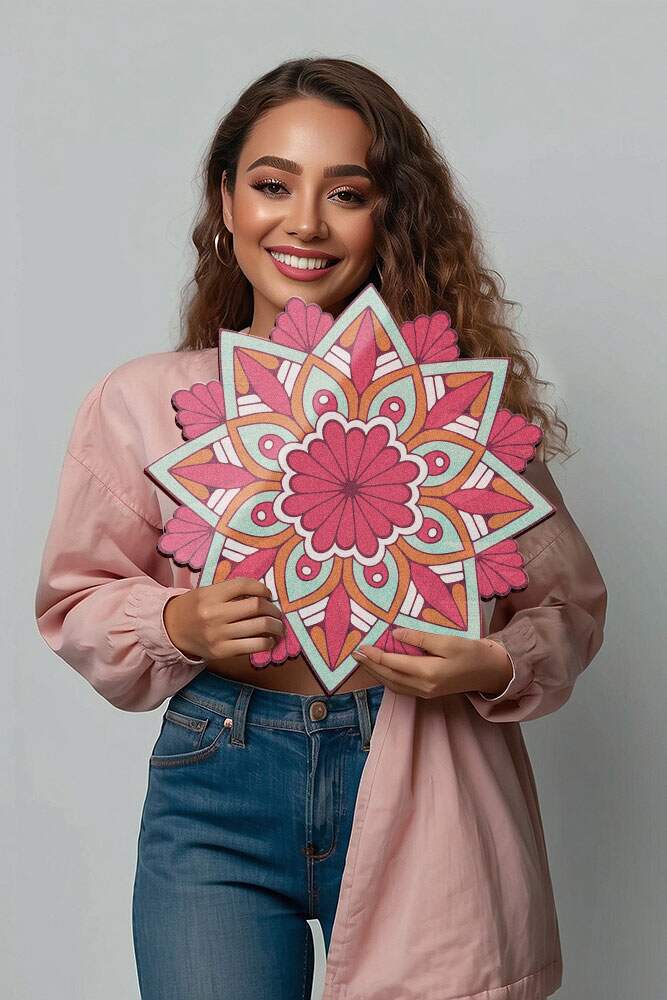 Quadro Decorativo MDF Mandala de Floral Colorida