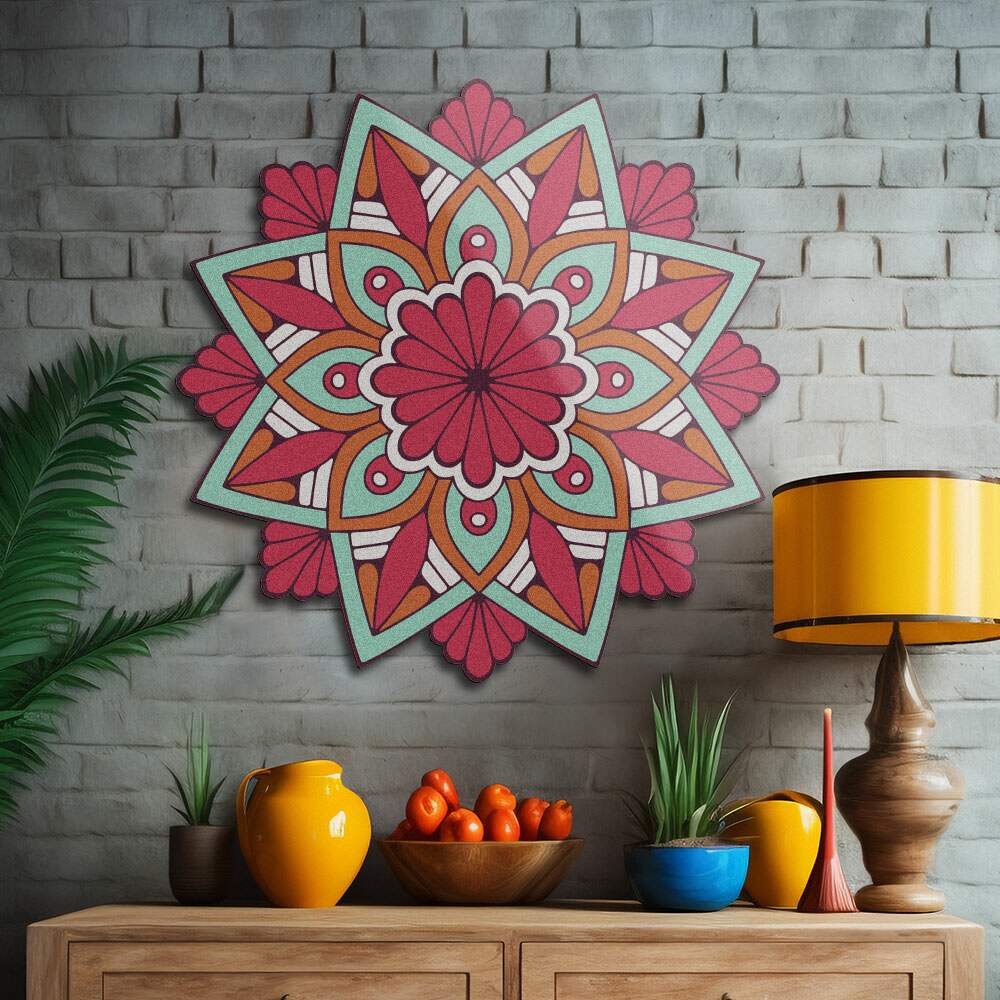 Quadro Decorativo MDF Mandala de Floral Colorida