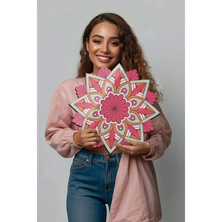 Quadro Decorativo MDF Mandala de Floral Colorida