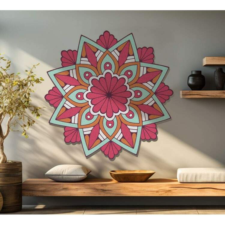 Quadro Decorativo MDF Mandala de Floral Colorida