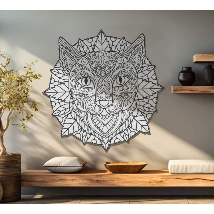 Quadro Decorativo MDF Gato Preto e Branco