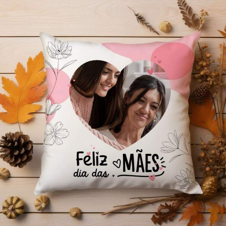 Almofada Personalizada com Fotos Corao Feliz Dia das Mes