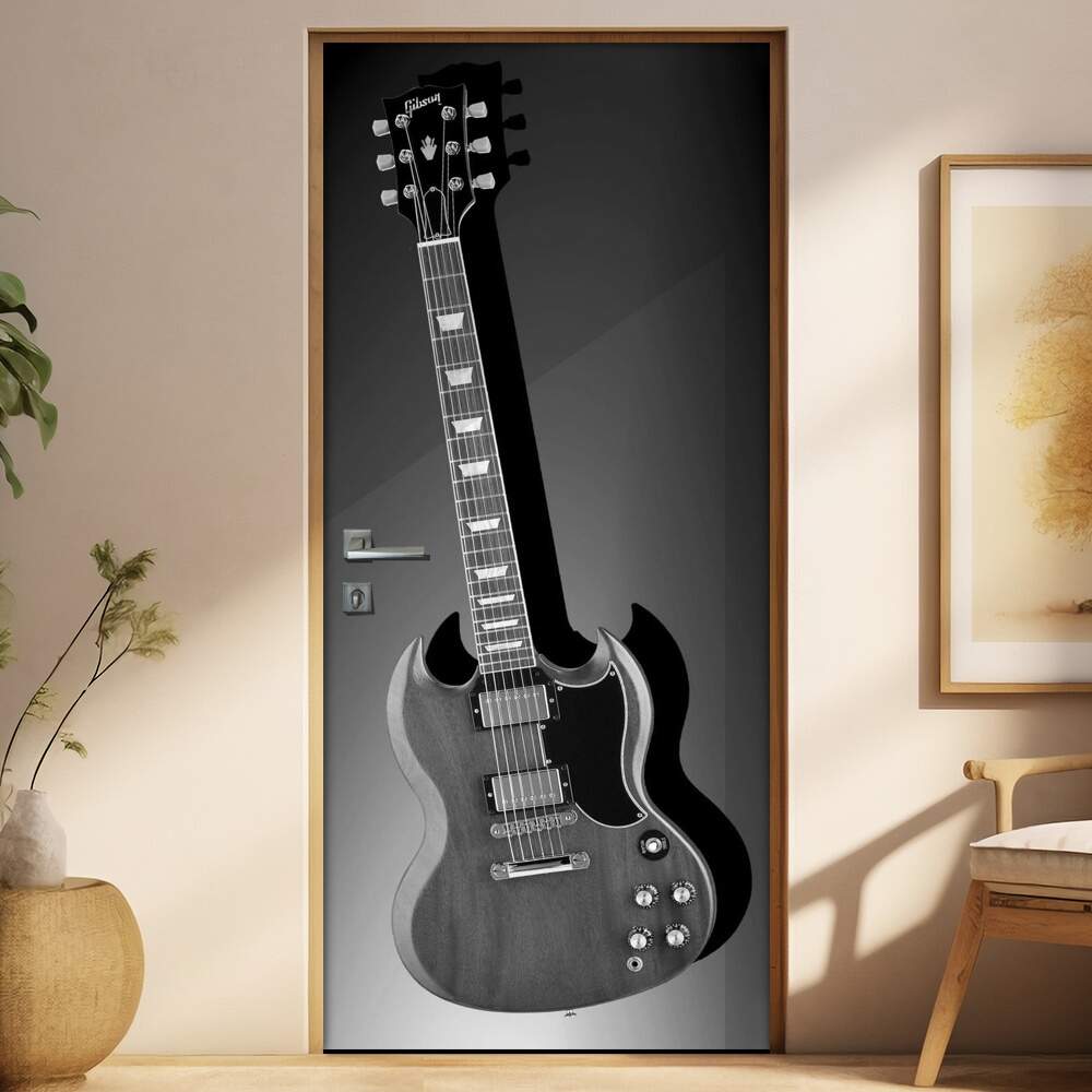 Adesivo para Porta Musica Guitarra SG Preto e Branco