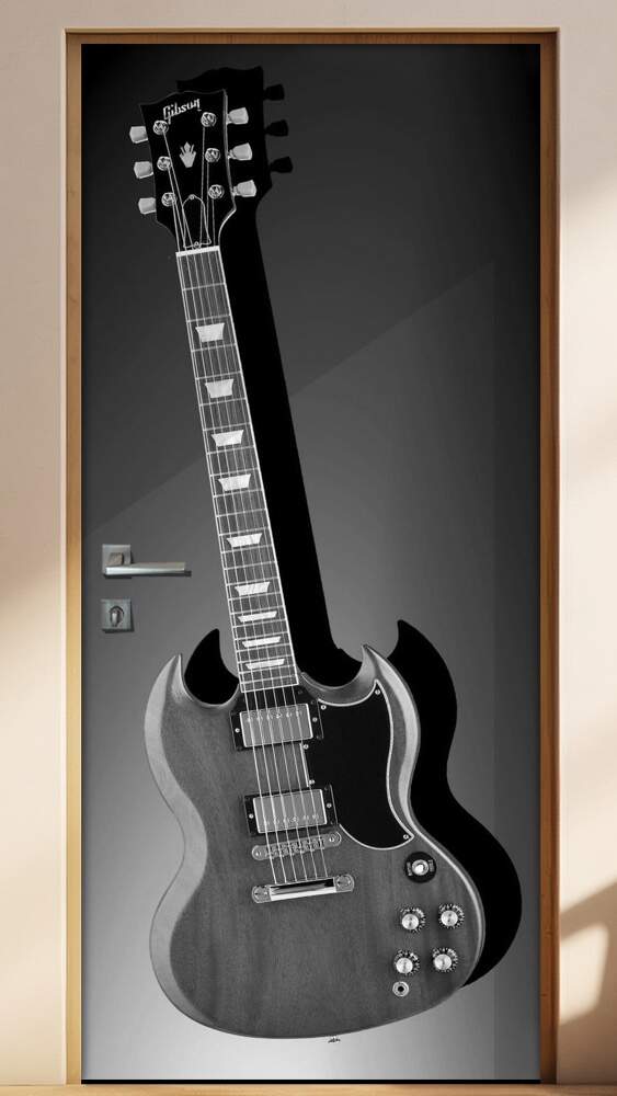 Adesivo para Porta Musica Guitarra SG Preto e Branco