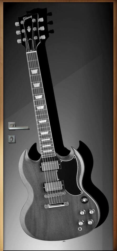 Adesivo para Porta Musica Guitarra SG Preto e Branco