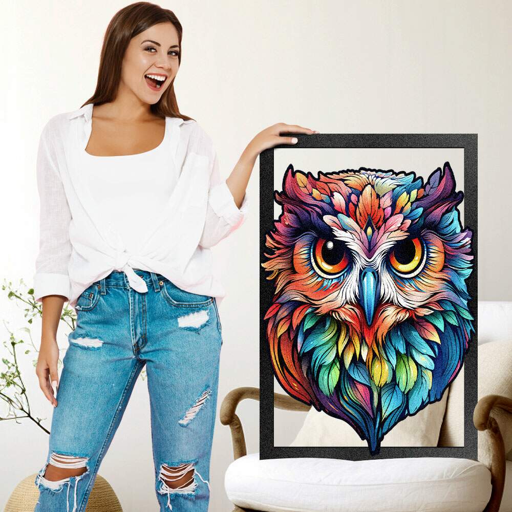 Quadro Decorativo Vazado de MDF Coruja Colorida