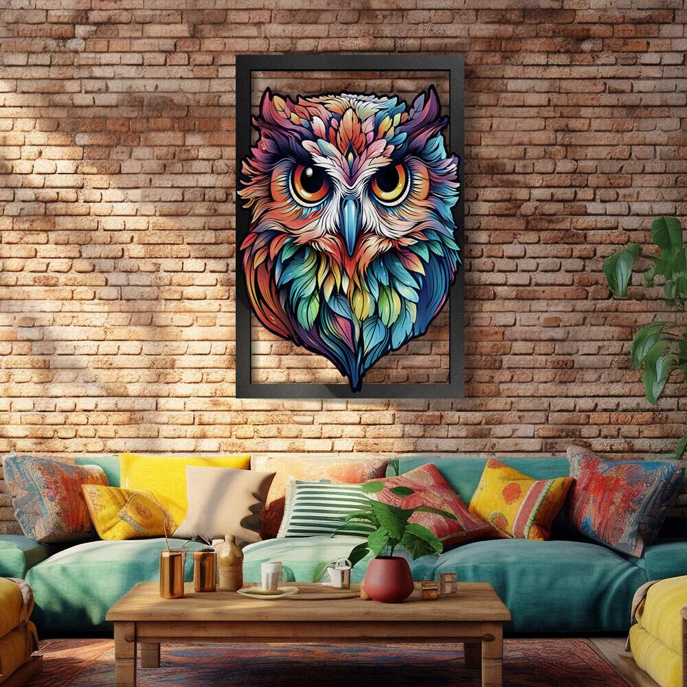 Quadro Decorativo Vazado de MDF Coruja Colorida