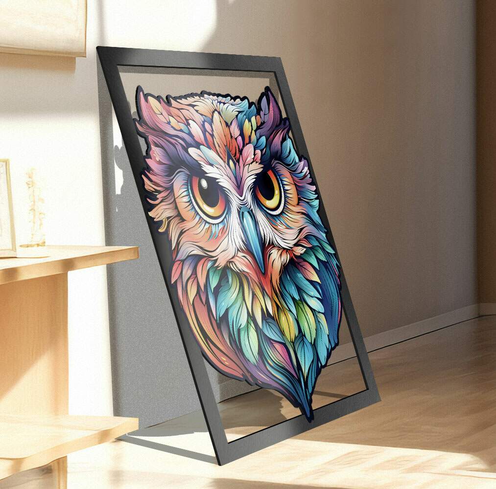 Quadro Decorativo Vazado de MDF Coruja Colorida