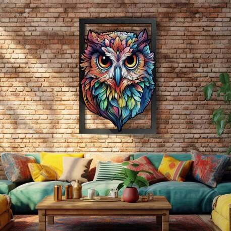 Quadro Decorativo Vazado de MDF Coruja Colorida