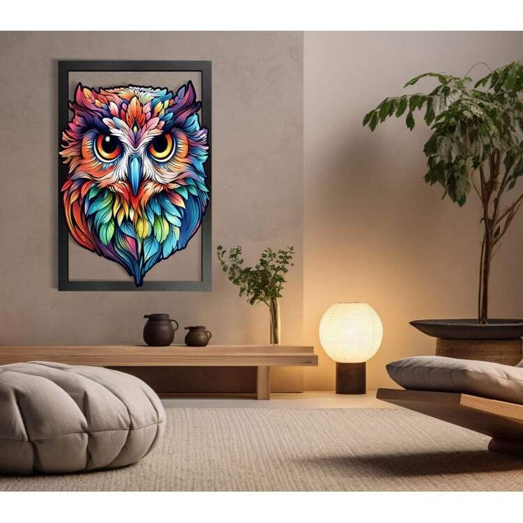 Quadro Decorativo Vazado de MDF Coruja Colorida