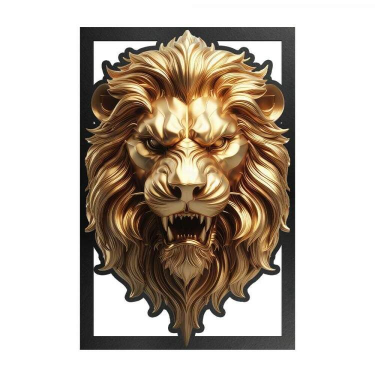 Quadro Decorativo Vazado de MDF Leo Dourado