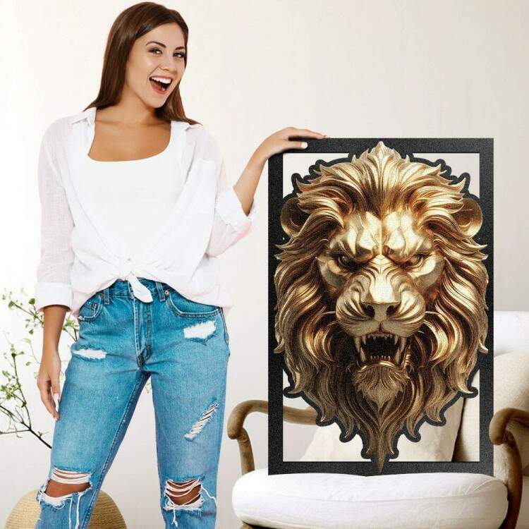 Quadro Decorativo Vazado de MDF Leo Dourado