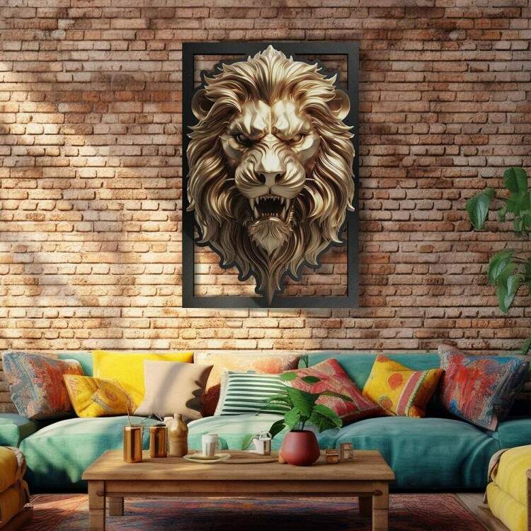 Quadro Decorativo Vazado de MDF Leo Dourado