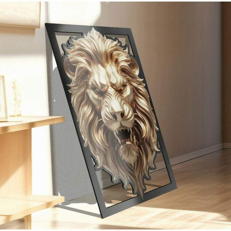 Quadro Decorativo Vazado de MDF Leo Dourado