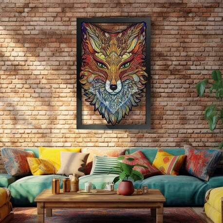 Quadro Decorativo Vazado de MDF Lobo Colorido