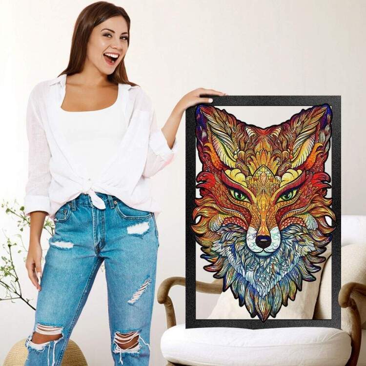 Quadro Decorativo Vazado de MDF Lobo Colorido