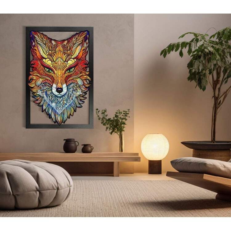 Quadro Decorativo Vazado de MDF Lobo Colorido