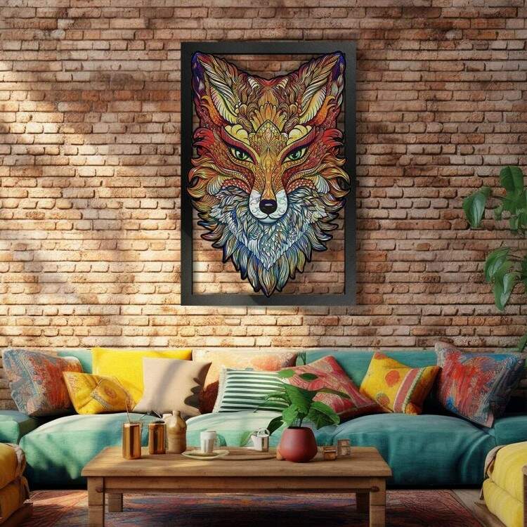 Quadro Decorativo Vazado de MDF Lobo Colorido
