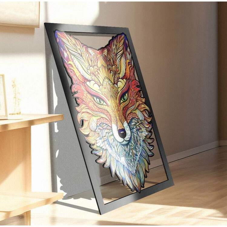 Quadro Decorativo Vazado de MDF Lobo Colorido