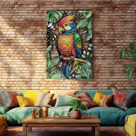 Quadro Decorativo Vazado de MDF Papagaio Colorido