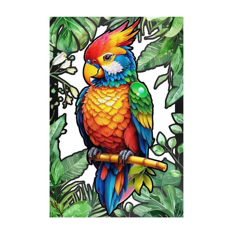 Quadro Decorativo Vazado de MDF Papagaio Colorido