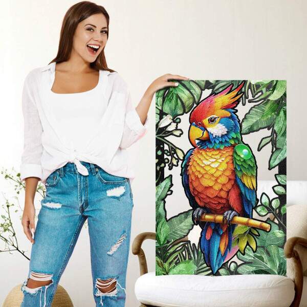 Quadro Decorativo Vazado de MDF Papagaio Colorido