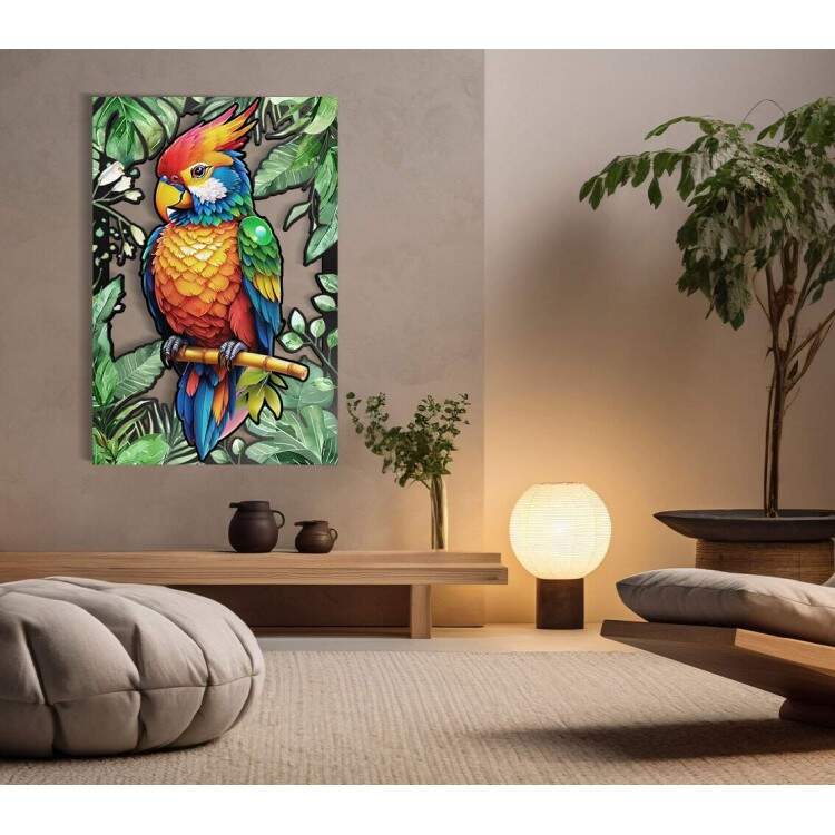 Quadro Decorativo Vazado de MDF Papagaio Colorido