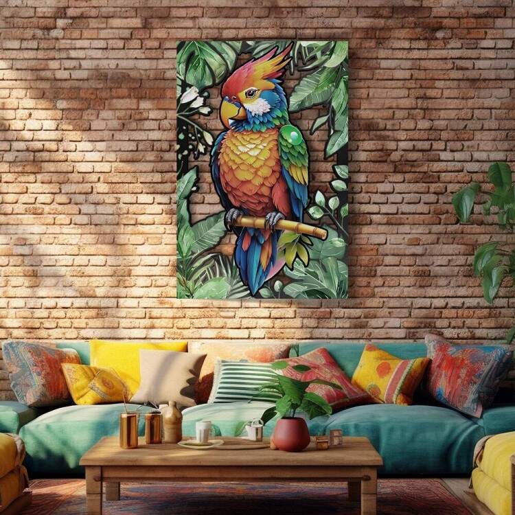 Quadro Decorativo Vazado de MDF Papagaio Colorido