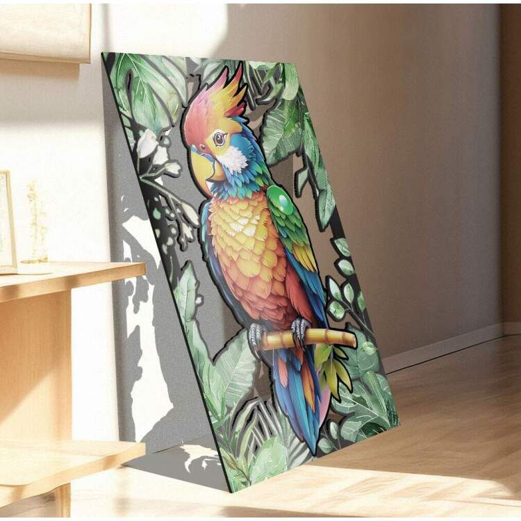 Quadro Decorativo Vazado de MDF Papagaio Colorido