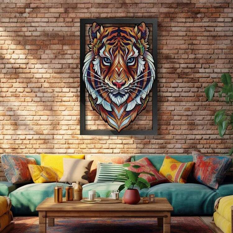 Quadro Decorativo Vazado de MDF Tigre com Detalhes
