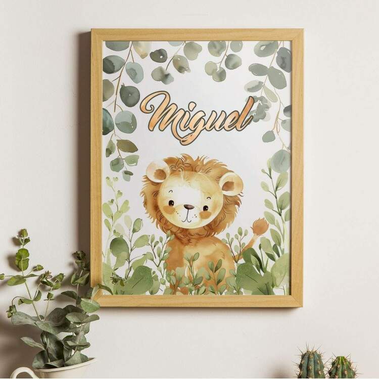 Quadro Decorativo Infantil Leozinho com Nome Personalizado