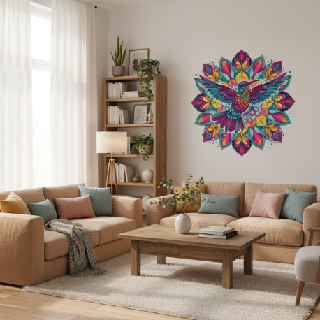 Adesivo de Parede Beija Flor Colorido em Mandala