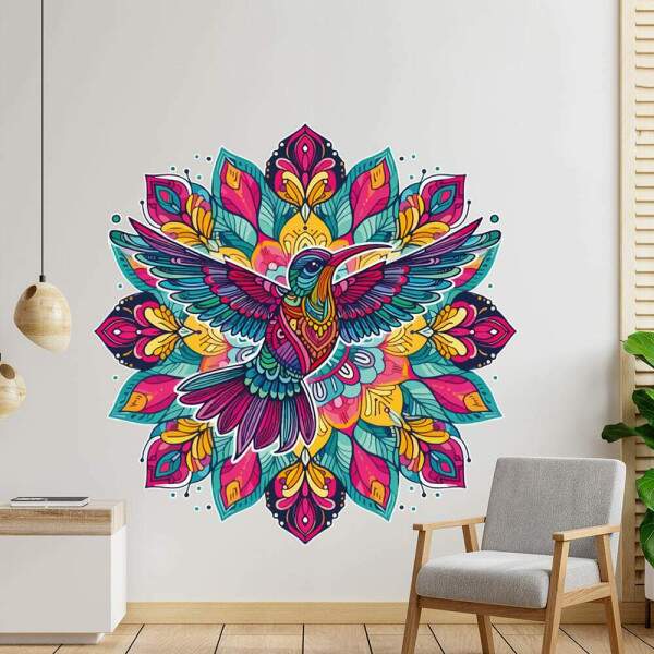 Adesivo de Parede Beija Flor Colorido em Mandala