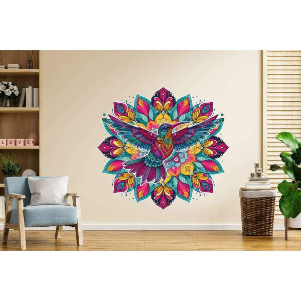 Adesivo de Parede Beija Flor Colorido em Mandala