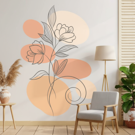 Adesivo de Parede Flores Boho em Laranja e Bege Boho