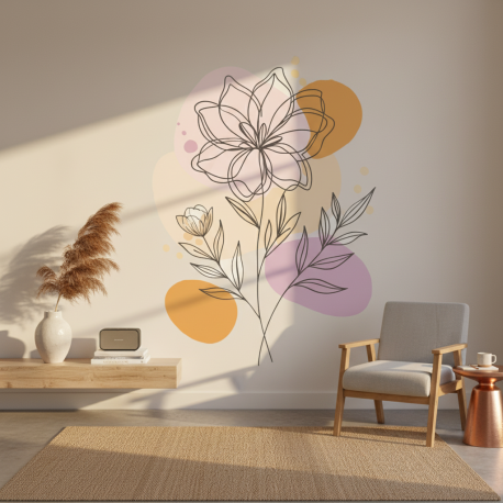 Adesivo de Parede Floral Lils e Laranja Artstico Boho