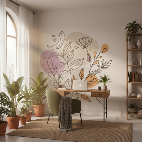 Adesivo de Parede Floral Minimalista Artstico Boho