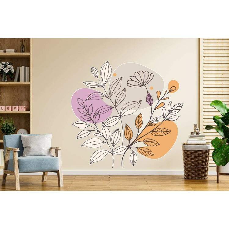 Adesivo de Parede Ramos e Flores em Cores Pastis