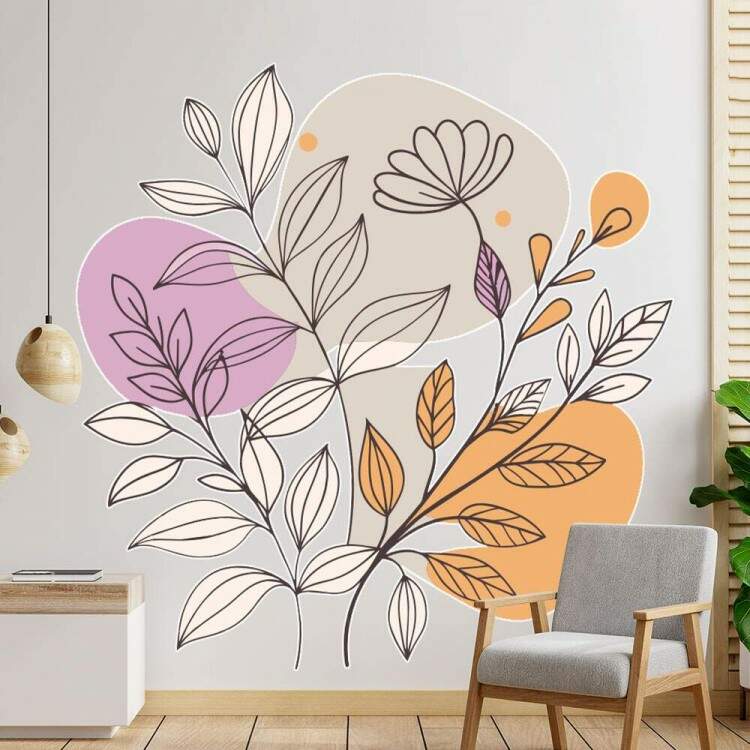 Adesivo de Parede Ramos e Flores em Cores Pastis