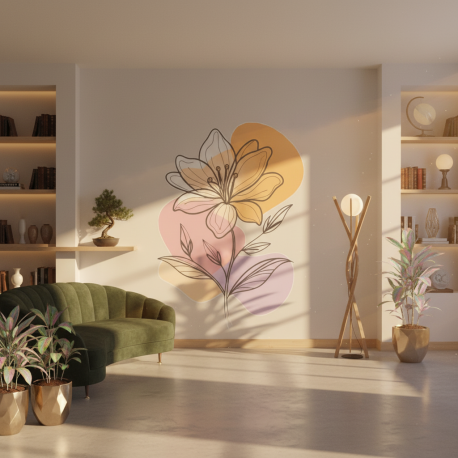 Adesivo de Parede Floral Minimalista Laranja Boho