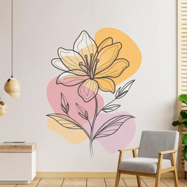 Adesivo de Parede Floral Minimalista Laranja Boho