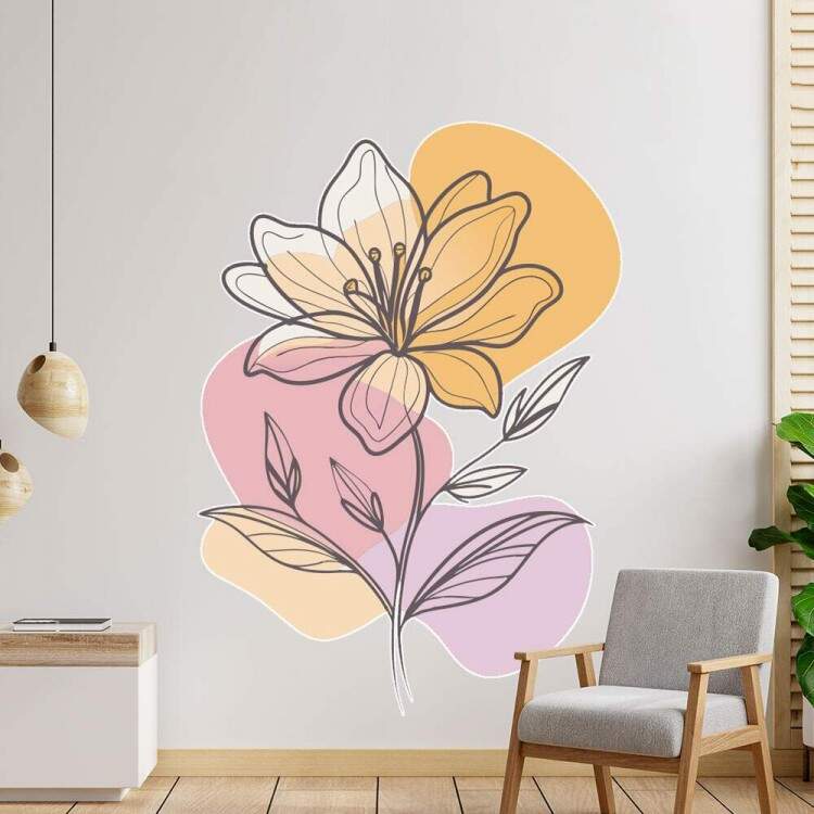 Adesivo de Parede Floral Minimalista Laranja Boho