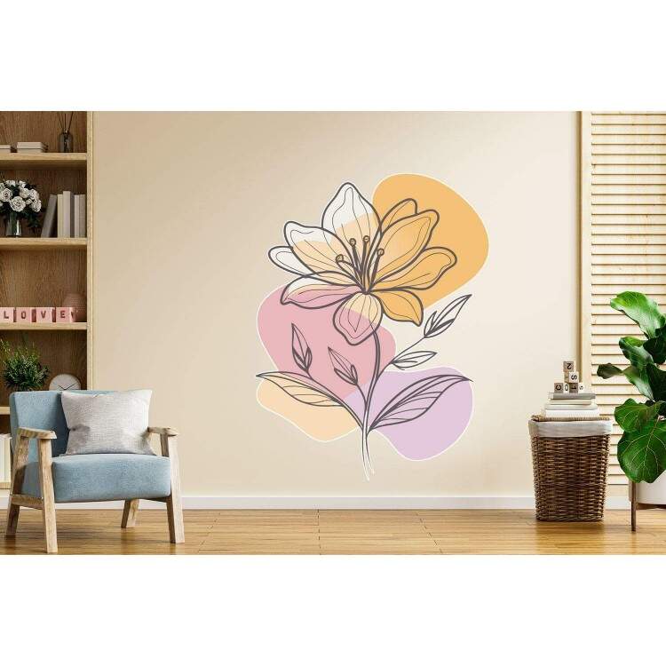 Adesivo de Parede Floral Minimalista Laranja Boho