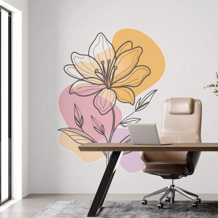 Adesivo de Parede Floral Minimalista Laranja Boho